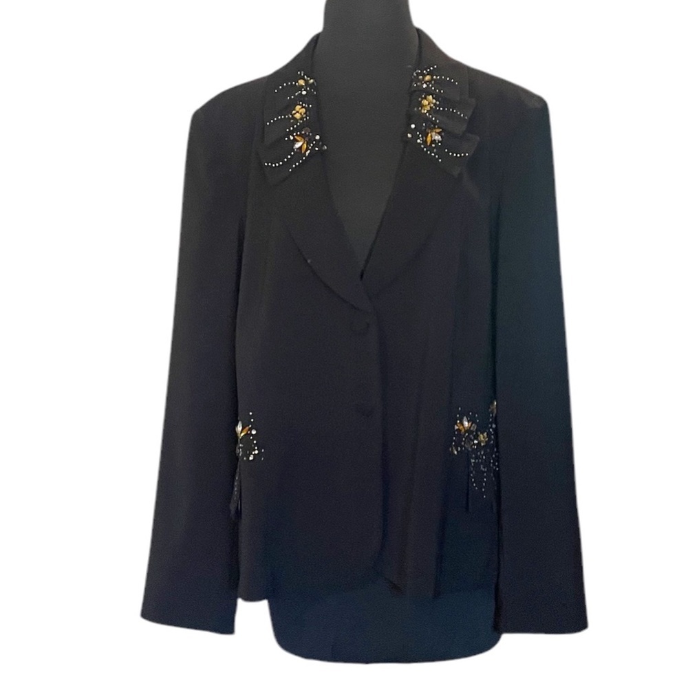 MOSHITA COUTURE Women's Beaded Embellished Black Suit Blazer—SZ.20